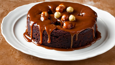 Pastel de Chocolate y Avellanas con Salsa de Caramelo