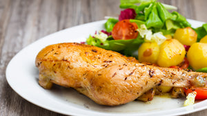 Asado de Pollo y Verduras con Papas Fritas