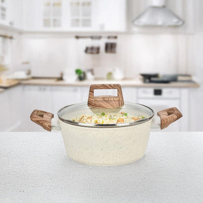 Olla con Asas de 20 cm y Tapa de Vidrio. Antiadherente de Cerámica