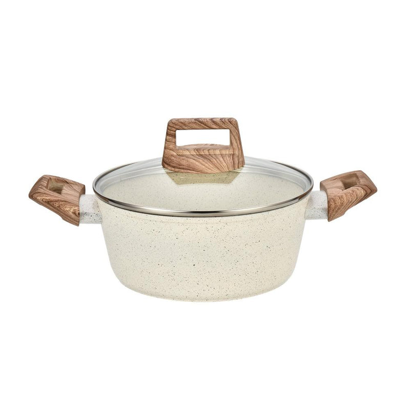 Olla con Asas de 20 cm y Tapa de Vidrio. Antiadherente de Cerámica