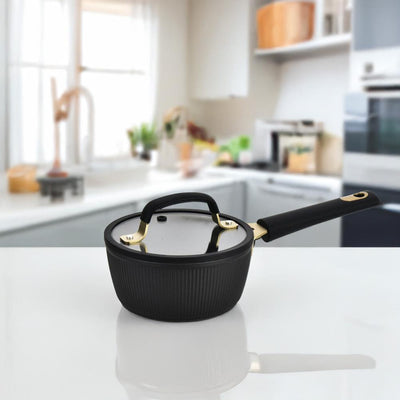 Cacerola con Mango de 16 cm y Aluminio Forjado con Tapa de Vidrio