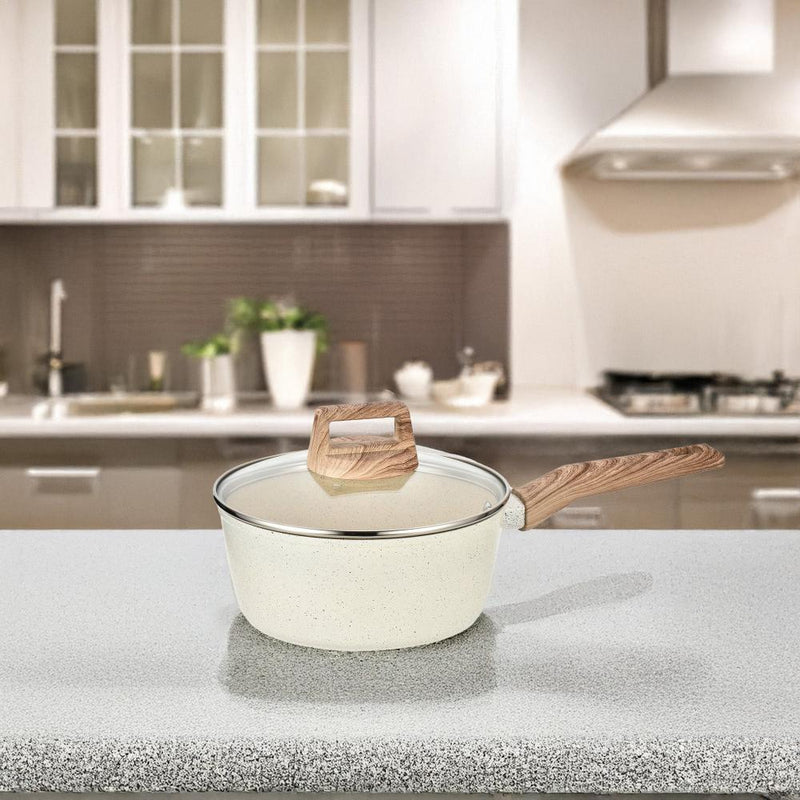 Cacerola con Mango de 20 cm y Tapa de Vidrio. Antiadherente de Cerámica
