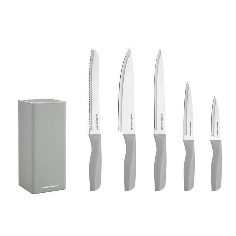 Juego de Cuchillos, 6 Pzs Acero Inoxidable con Mango de Plástico y Base